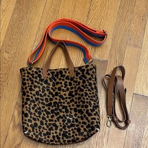 Madewell x kule zip-top transport crossbody: leopard calf hair edition